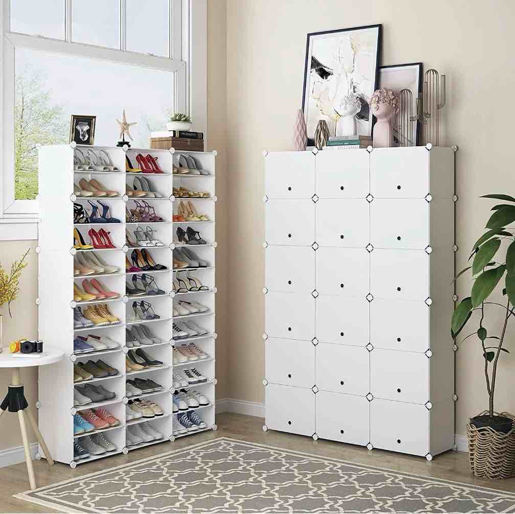 ktaxon 36 cubes 72 pairs 12 tiers portable shoe rack, storage cabinet for entryway hallway, white