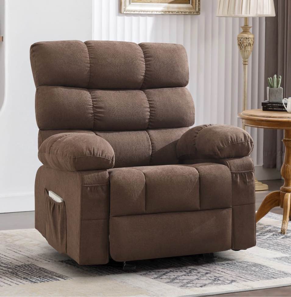 jonpony rocker recliner chair, ergonomic lounge chair for living room,small spaces with rocking function,side pocket,brown