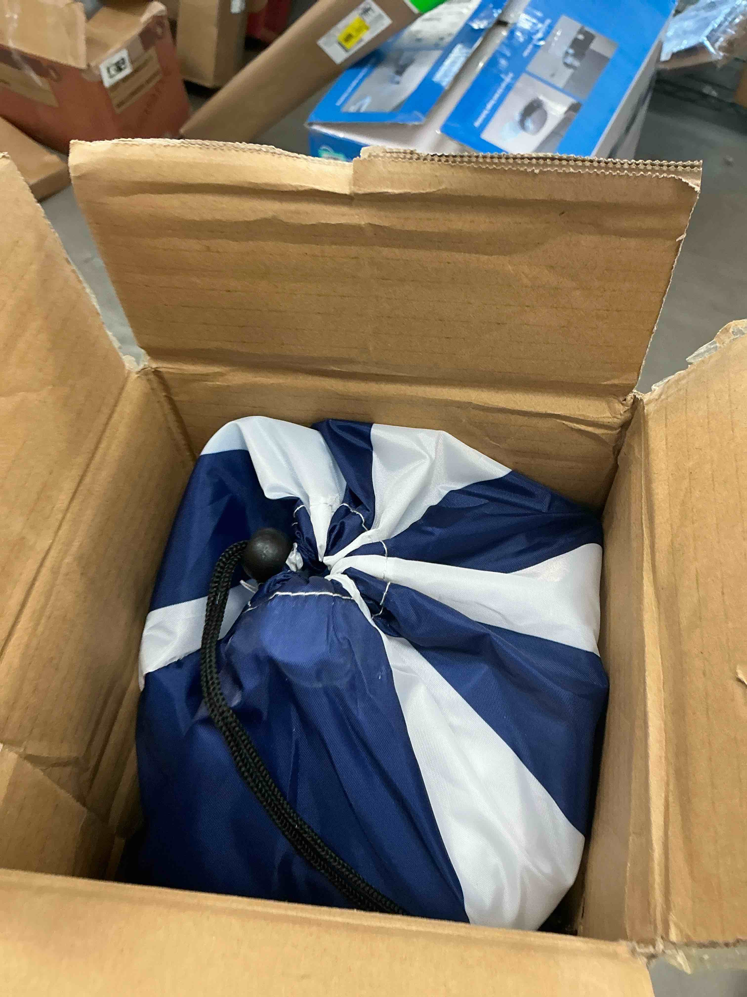 Condition photo showing New/Like New for moko 8'x 8' beach cabana tent, upf 50+ portable beach canopy shelter with 4 sand pockets, navy stripes