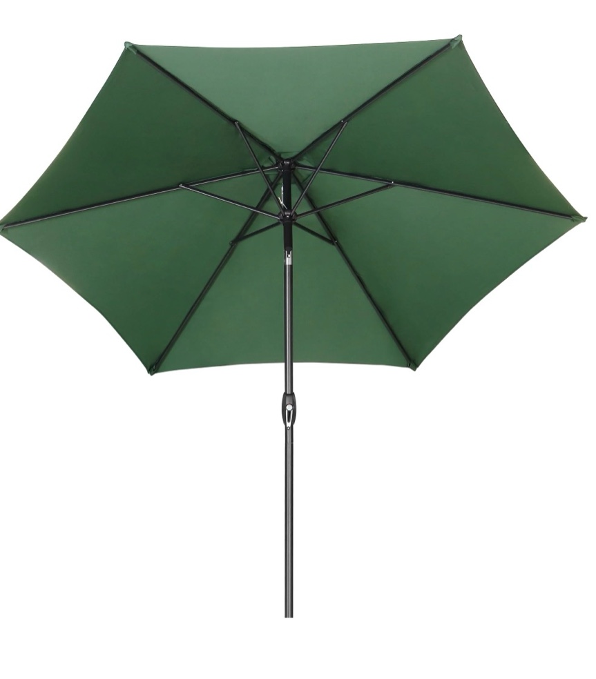 ainfox 9ft patio umbrella outdoor portable table market umbrella with push button tilt/crank waterproof uv-proof dark green