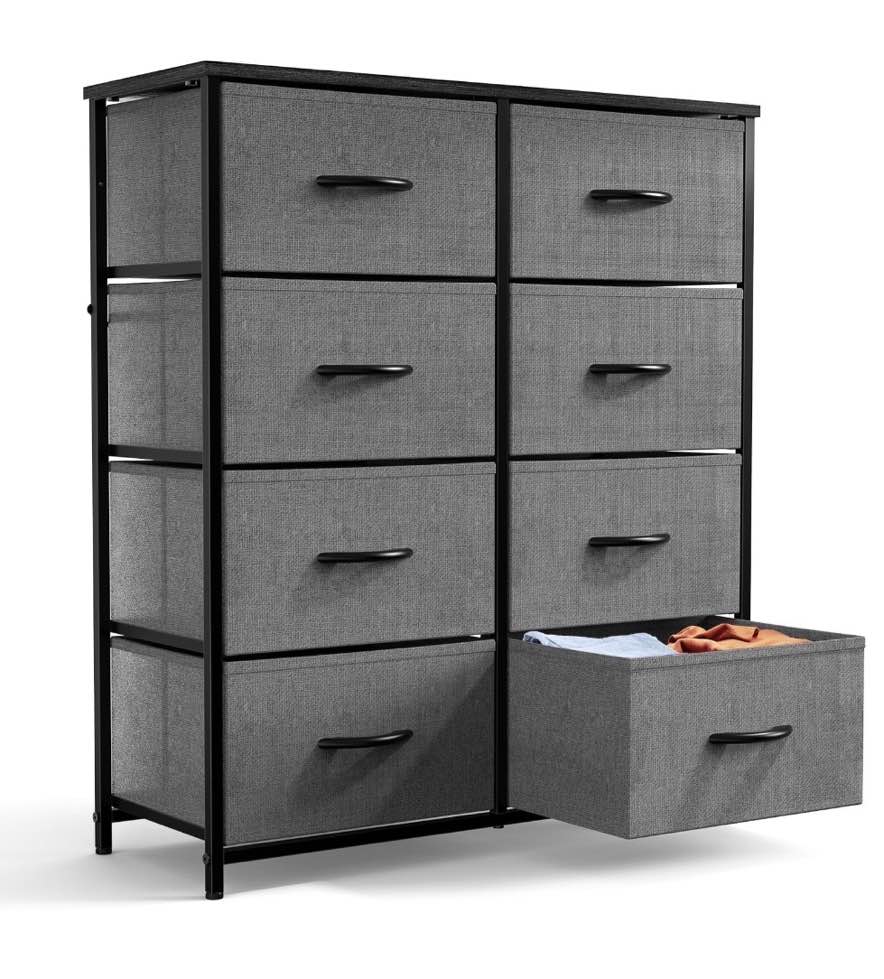 edx 8 Drawer Fabric Dresser for Bedroom, Chest of Drawer Organizer Storage Cabinet for Closet, Entryway, Grey