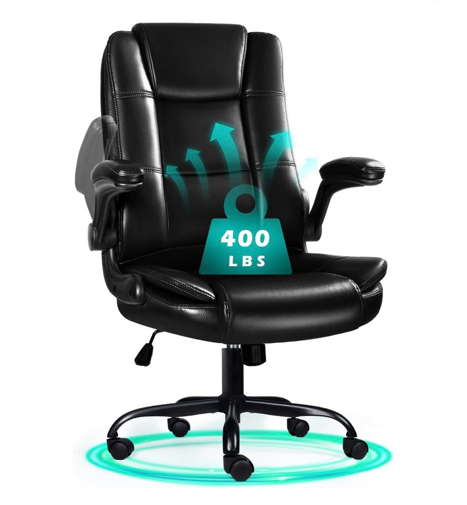 Waleaf Big and Tall Executive Office Chair with Flip-up Arms for Adult, Ergonomic High Back Adjustable Lumbar Support Computer Desk Chair