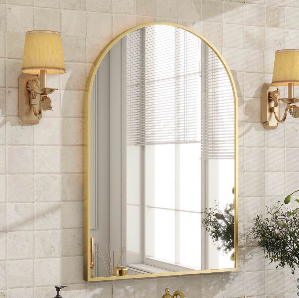 beautypeak 20 x 30  bathroom mirror wall vanity arched mirror  gold  crown shape