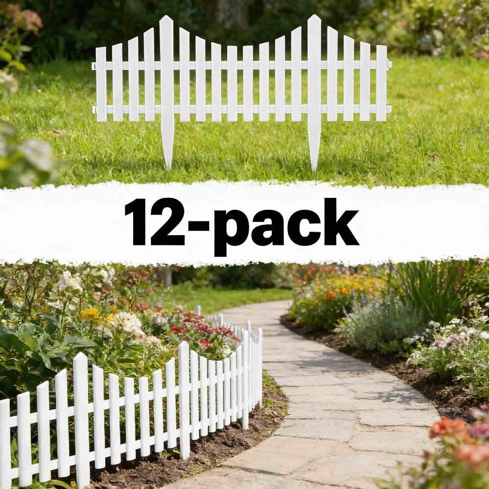 Garden Edging Border, 24 ft No-Dig landscape edging Fence 13 inch Tall for Patio Yard Driveway Flower Bed Landscape Path, 12 packs, White