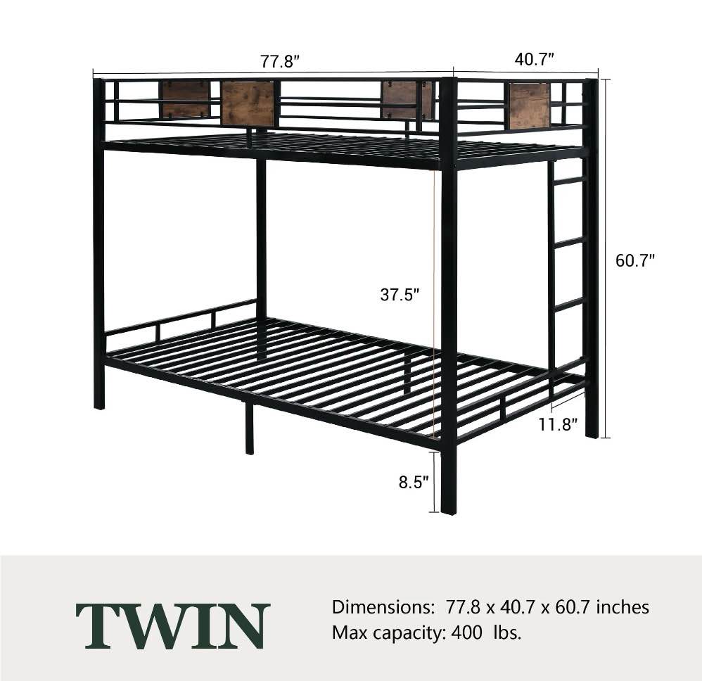 Condition photo showing New/Like New for amolife metal twin over twin size bunk bed frame with stairs & full-length guardrail  black