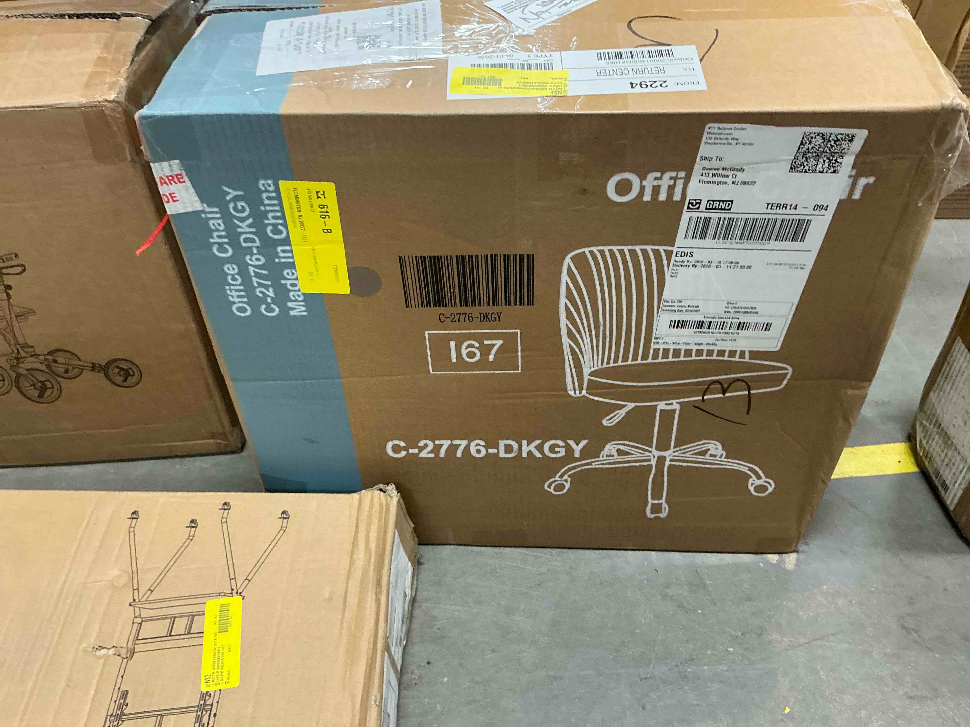 Condition photo showing New/Like New for edx makeup chair armless office chair with wheels, comfortable home office desk chair, adjustable swivel upholstered fabric makeup task computer chair, dark gray