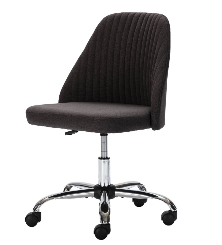 edx makeup chair armless office chair with wheels, comfortable home office desk chair, adjustable swivel upholstered fabric makeup task computer chair, dark gray