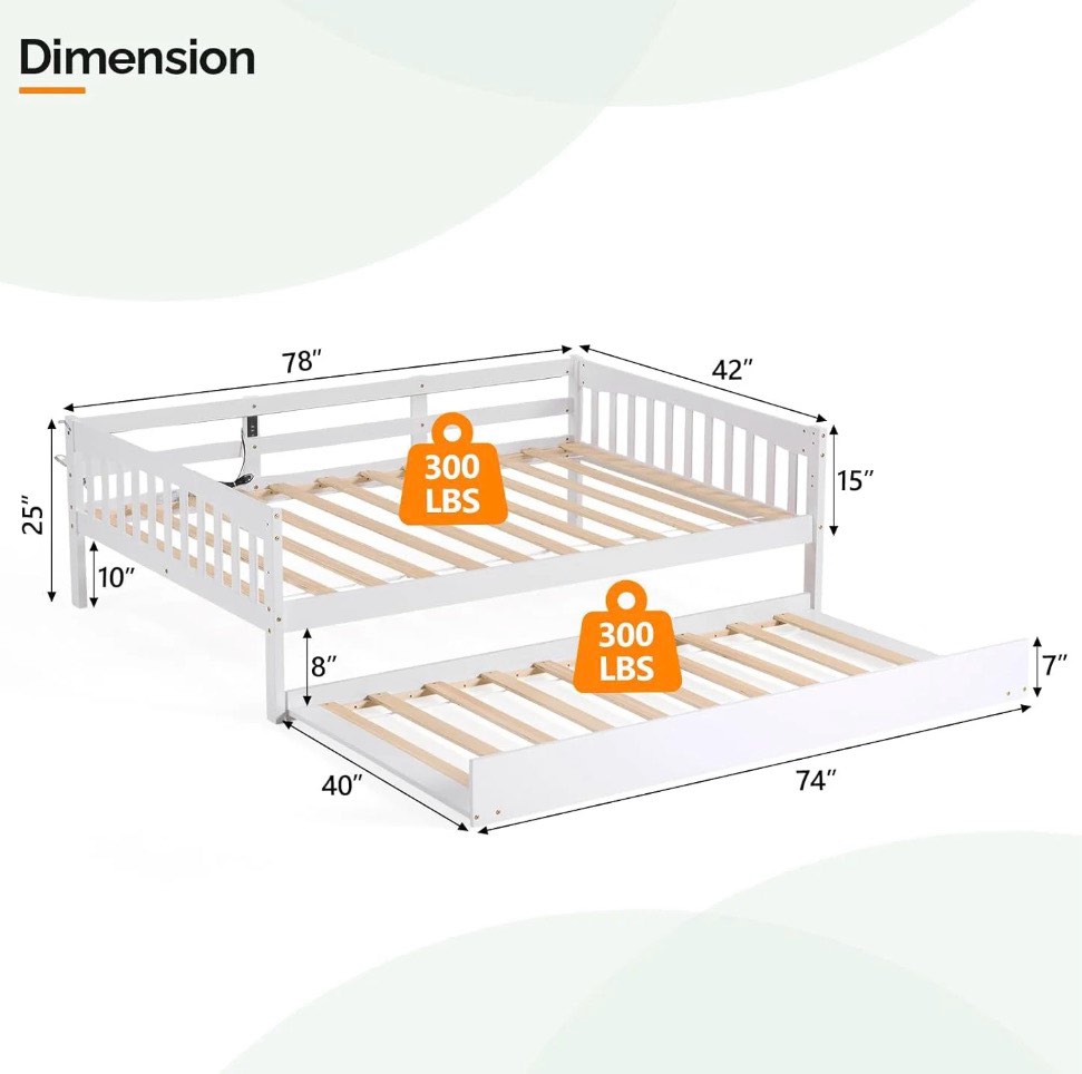 Condition photo showing New/Like New for zimtown solid wood twin daybed with trundle, day bed frame with charging station and lights, white