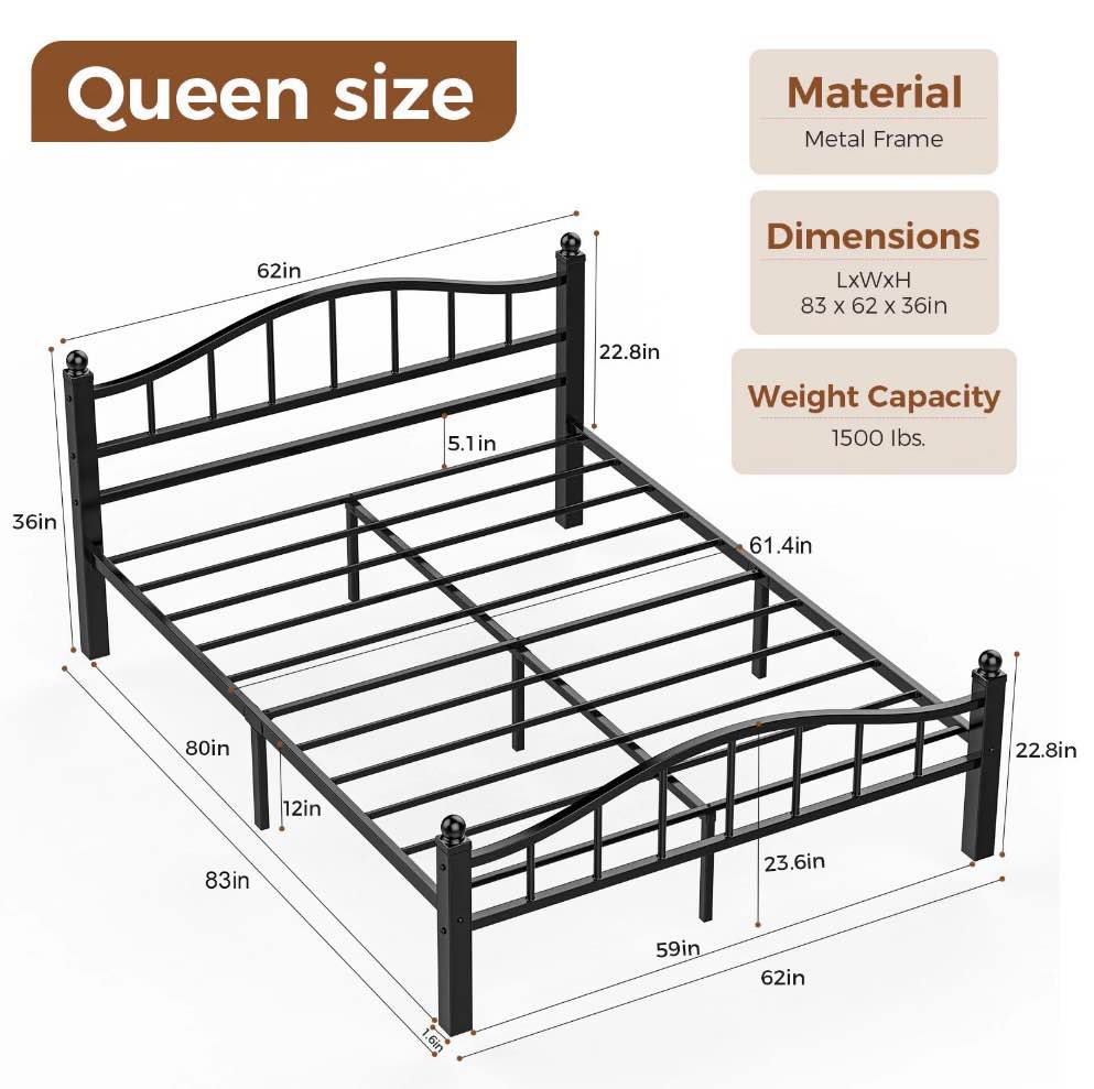 Condition photo showing New/Like New for metal queen bed frame, noise-free design & underbed storage heavy duty queen size bed frames with headboard no box spring needed/tool-free assembly