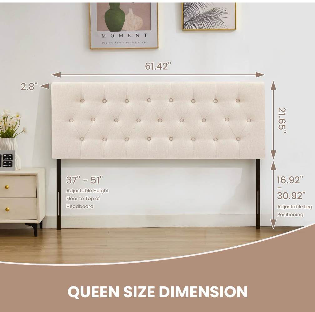Condition photo showing New/Like New for jonpony tufted upholstered headboard queen size, solid wood head board with  adjustable height  headboard from 37" to 51",bed frame adapters,beige,headboard only