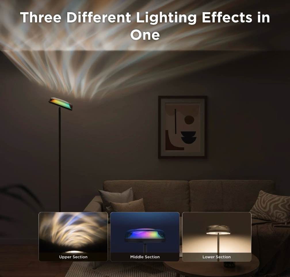 Govee Floor Lamp RGBIC Ripple Projector Modern Style - LED  Dimmable  1000lm  White