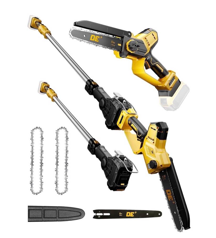 2-in-1 Cordless Pole Saw for DeWalt 20V Max Battery, Brushless 8” Mini Chainsaw for Tree Trimming, 16 ft Maximum Reach with Extension Pole (Tool Only)
