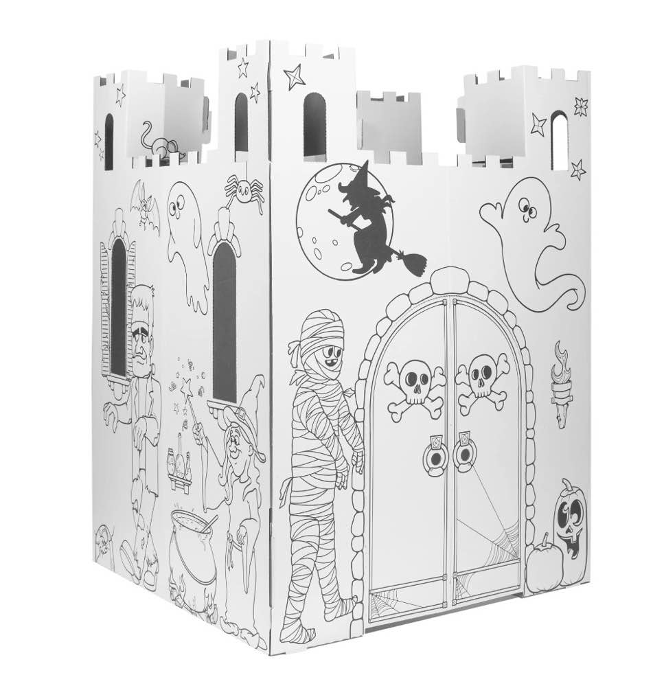 easy playhouse haunted castle - kids art & craft for indoor & outdoor fun  color  draw  doodle on halloween friends– decorate & personalize a cardboard fort  32  x 32  x 43. 5   age 3+