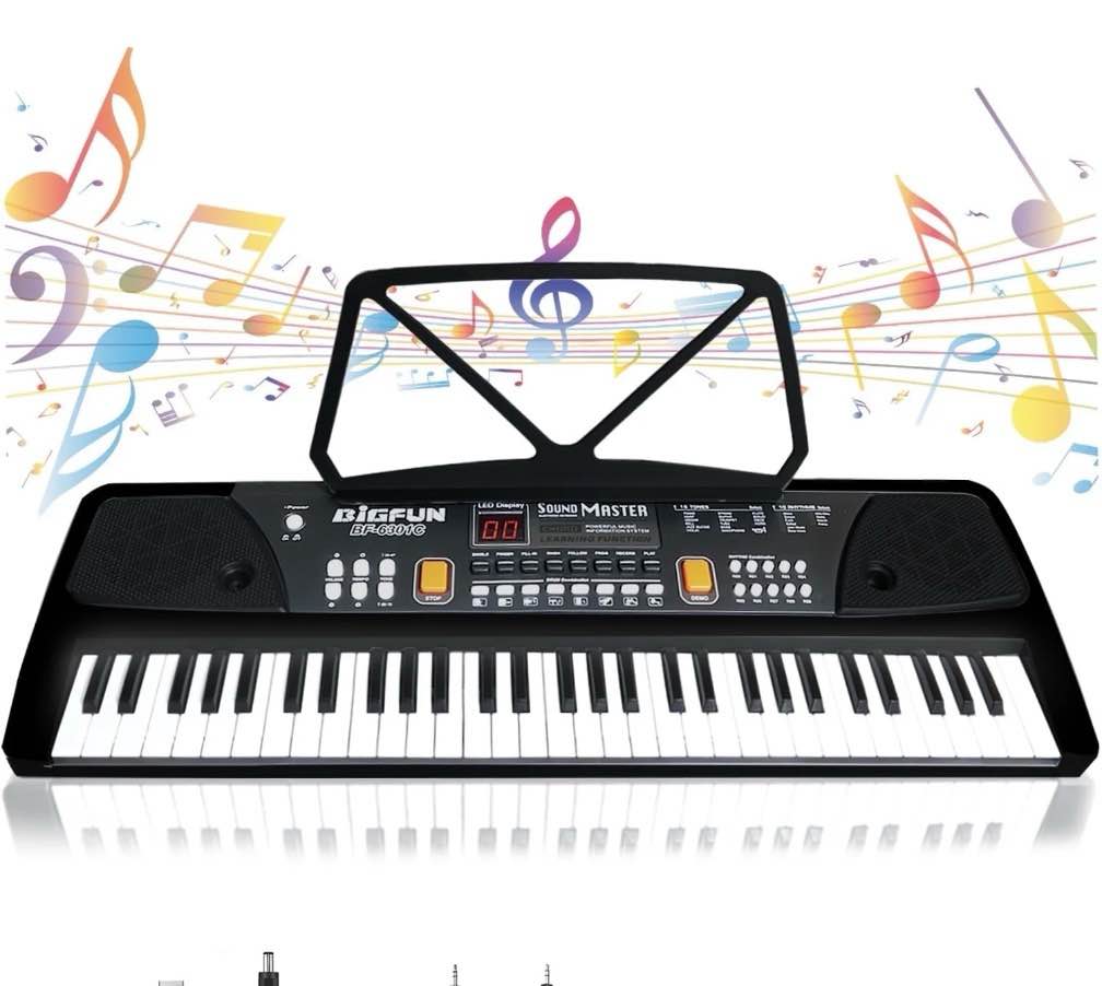 outgoo kids keyboard piano portable 61 keys piano keyboard for beginners electronic digital piano with built-in dual speaker microphone and music stand for boys girls ages 3-12