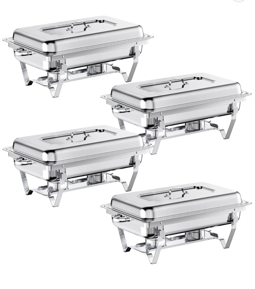 chafing dish buffet set 4 pack full size  jacgood 8qt stainless steel chafing dishes for buffet  chafers and buffet warmers sets for parties  events  wedding  camping  dinner