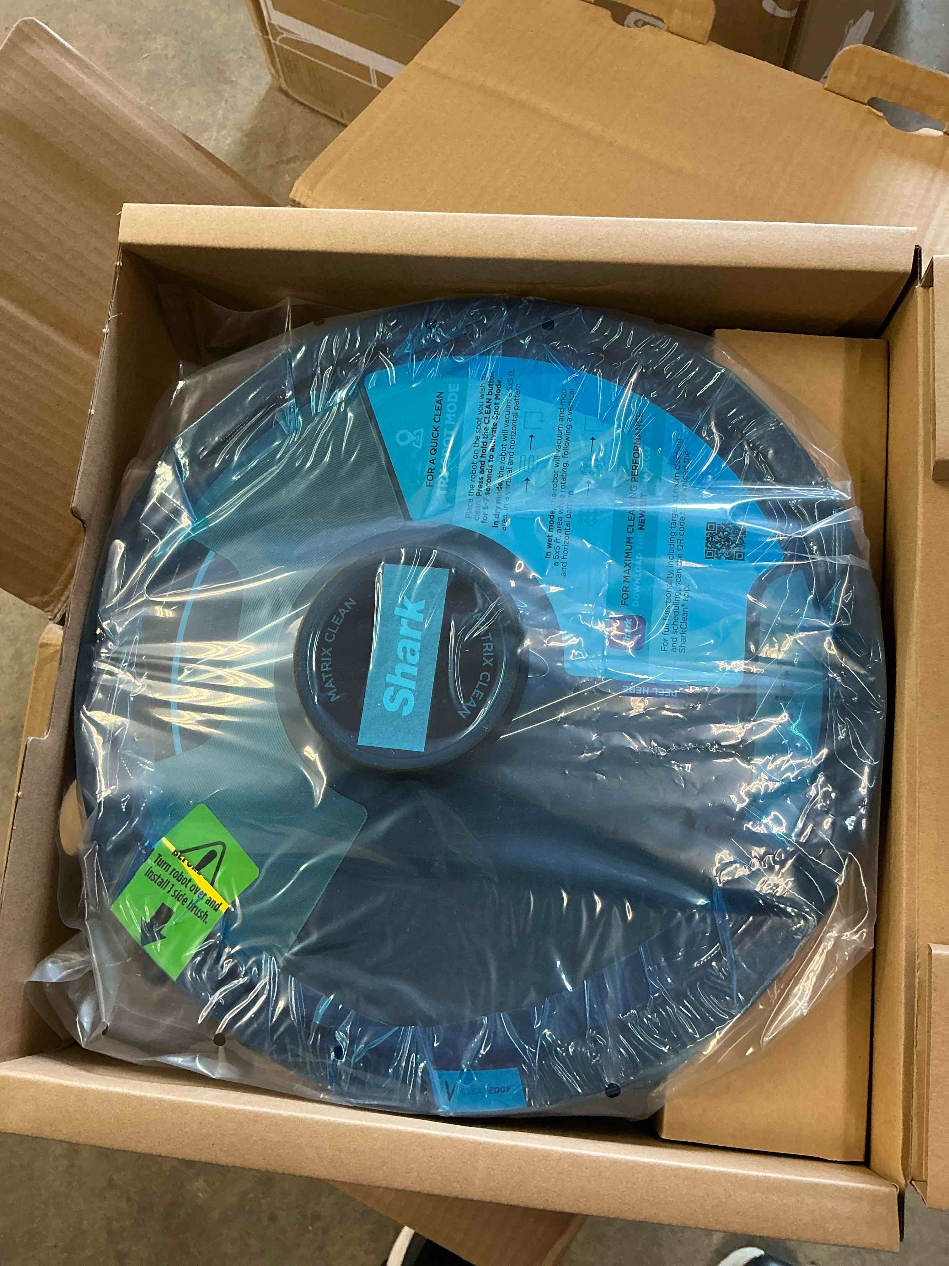 Condition photo showing New/Like New for shark matrix plus robot vacuum and mop, sonic mopping, home mapping, clean edge, for pet hair, for carpets and hard floor, ur2650ws