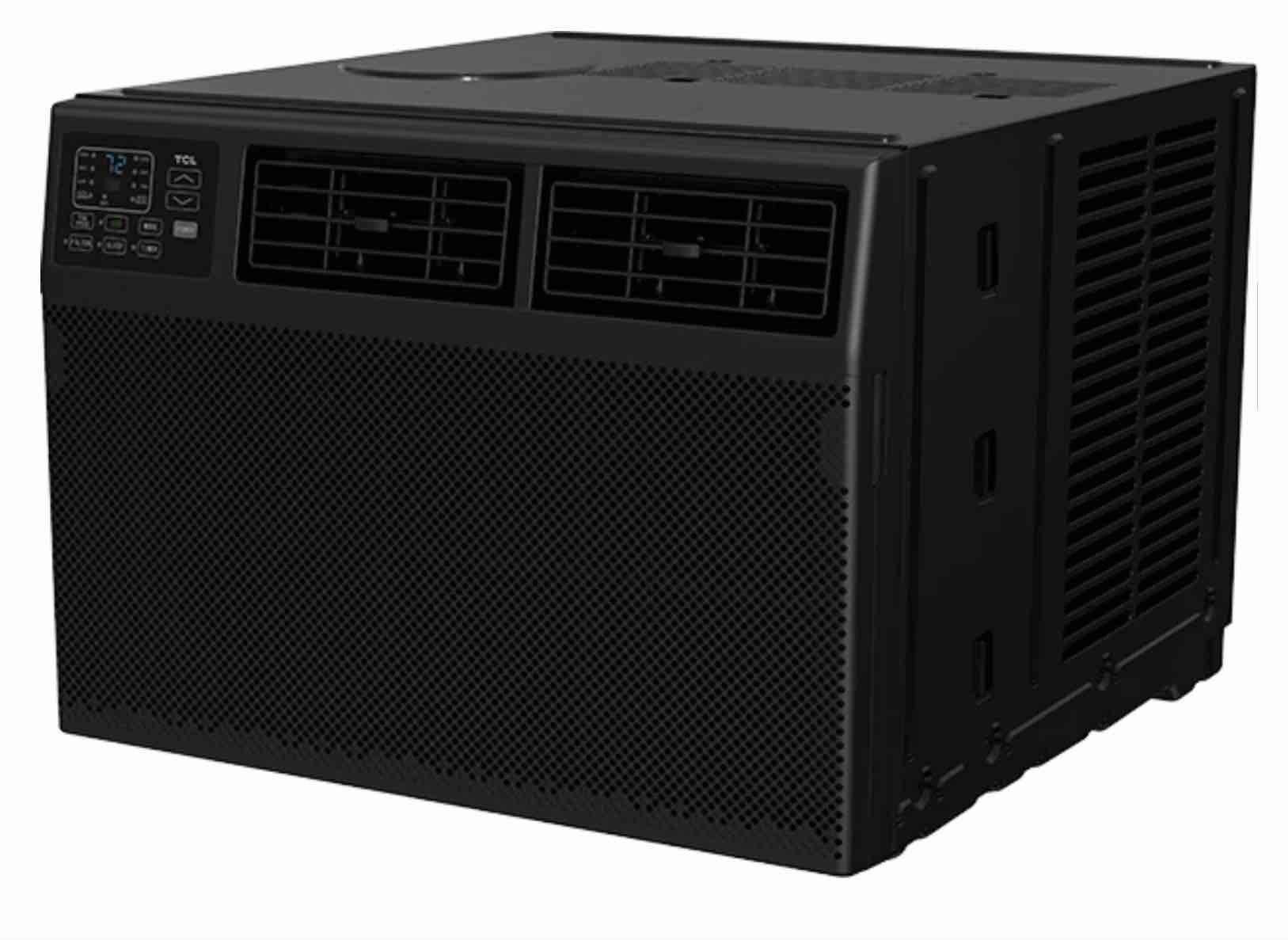 tcl 8 000 btu smart window air conditioner  fan & dehumidifier  350 sq. ft.  remote control  works with alexa/google assistant  black  w8w92-b4