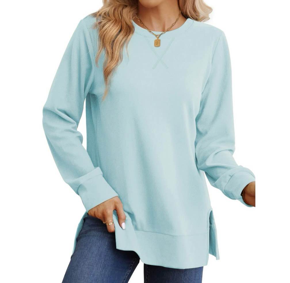 moshu crewneck sweatshirts for women side split long sleeve shirts fashion fall womens tops size xl