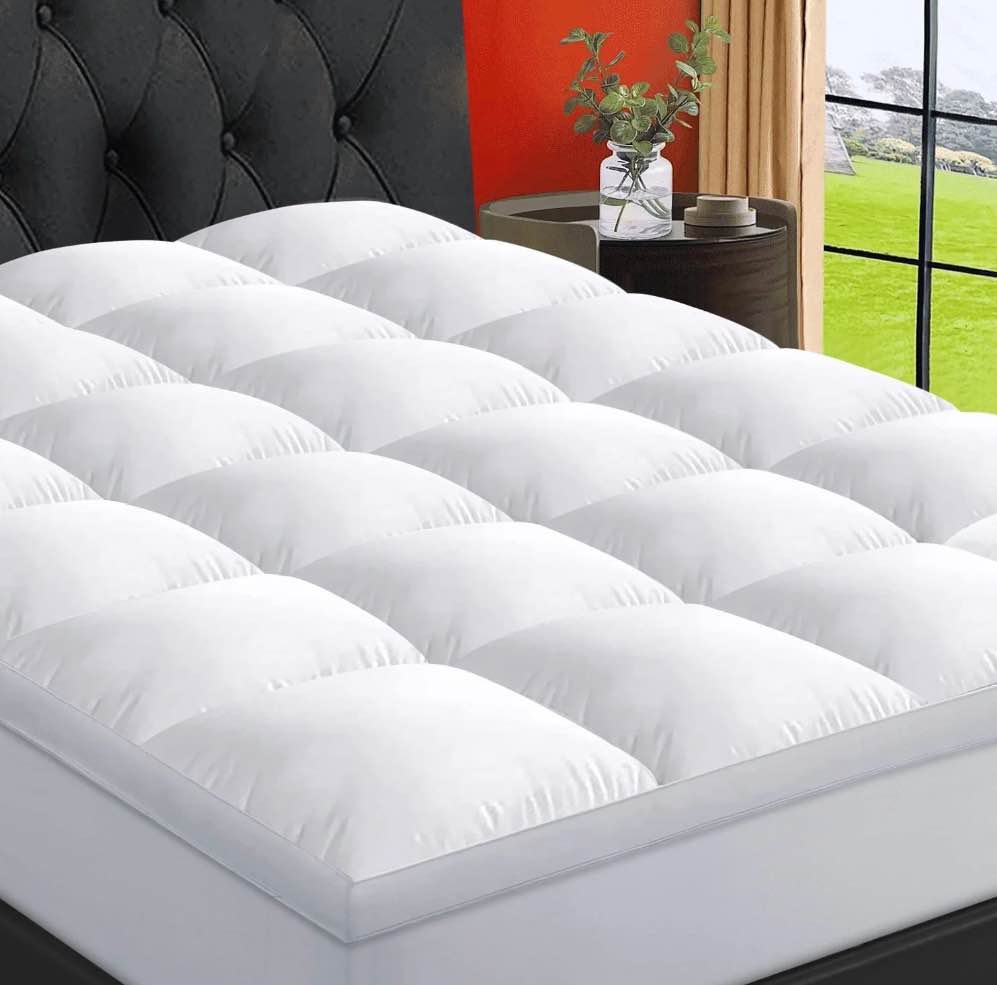 emonia 100% 400tc mattress topper king for back pain, 900gsm mattress pad pillow top, quilted fitted mattress protector cover with 8-21" deep elastic pocket, soft comfort breathable (white, king )