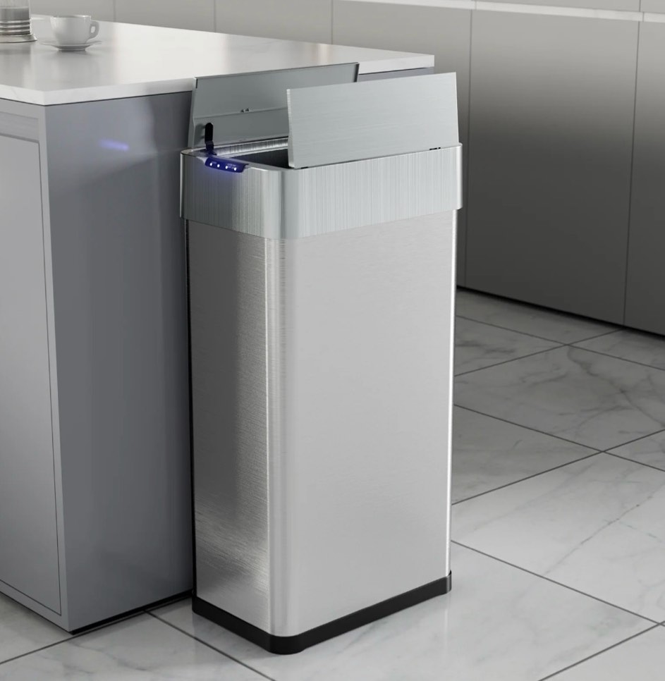 pirecart 21.1 gal sensor motion garbage can  touchless automatic trash can  bathroom stainless steel smart bin w/butterfly  soft-close lid