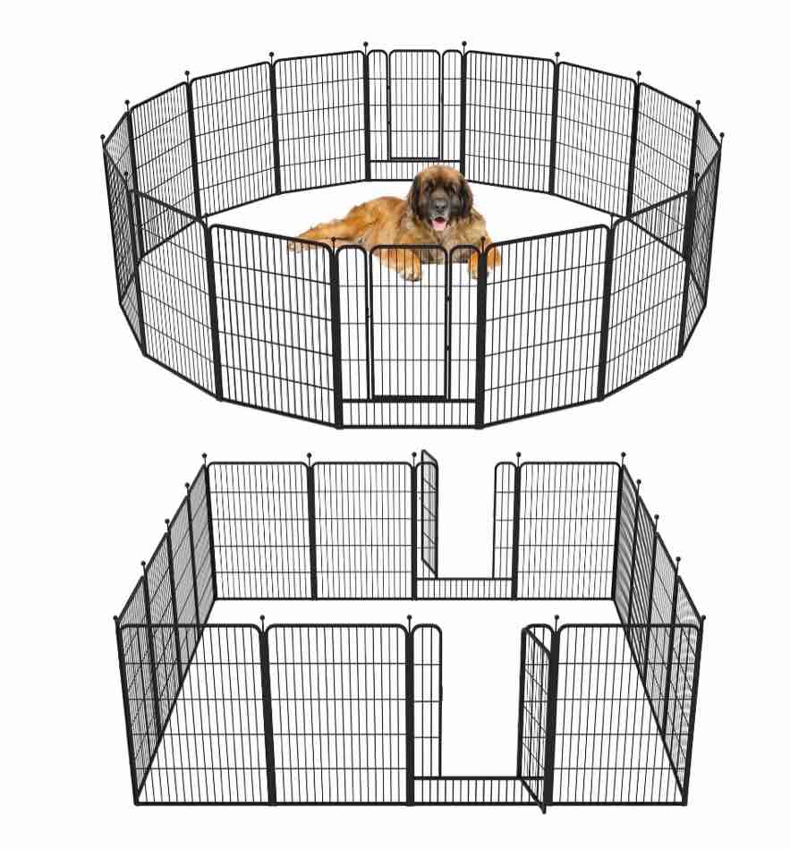 barebones 16-panel dog playpen  heavy duty portable pet fence with easy access door panel  32  high