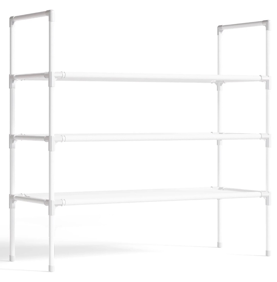 Sakugi 3-Tier Shoe Rack, Sturdy Shoe Organizer, Shoe Shelf Holds up to 16 Pairs of Shoes, Assembled Length, 28 in, White