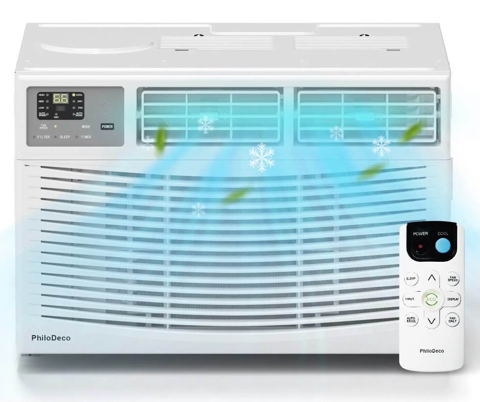 philodeco 12000 btu window air conditioner 550 sq ft. intelligent ac units, led display screen, operates quietly, energy-saving. timer • sleep and eco.with remote control, dehumidifier