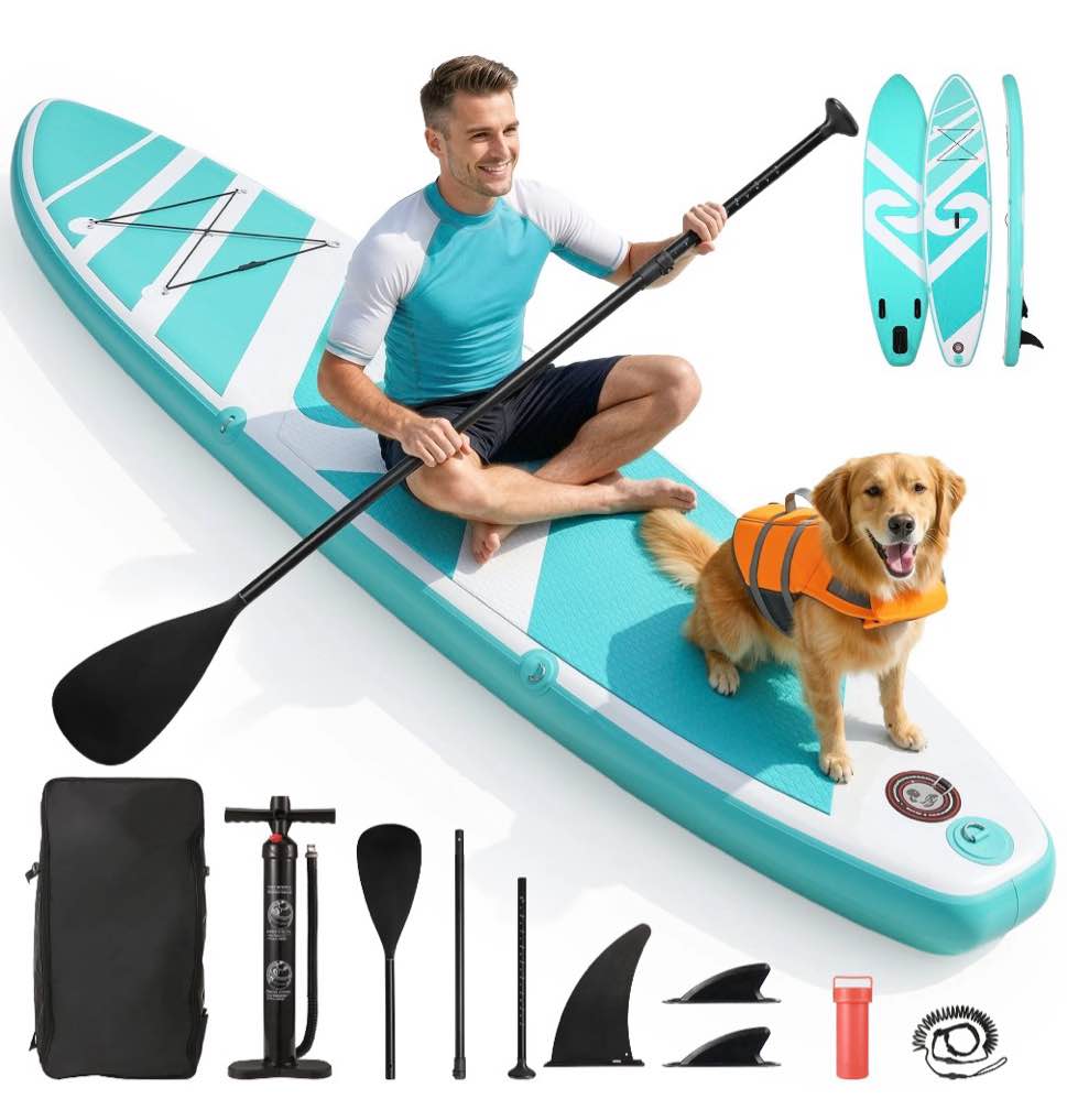 naipo inflatable paddle board 10ft stand up paddle board 10' sup 6 in.thick board carry bag & fast pumping green