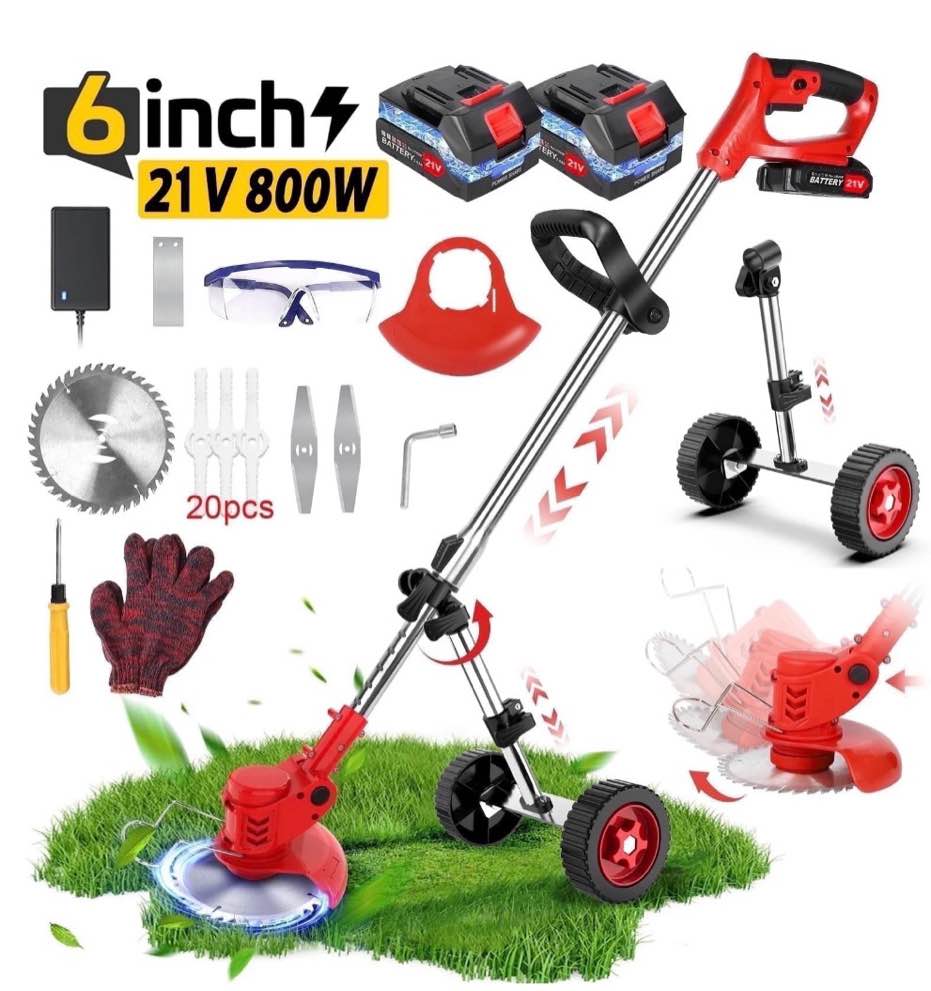 weed eaters cordless with 2025 upgraded wheels, tanbaby 3-in-1 battery powered, 6 inch grass trimmer & string trimmer/edger kit for lawn garden trimming
