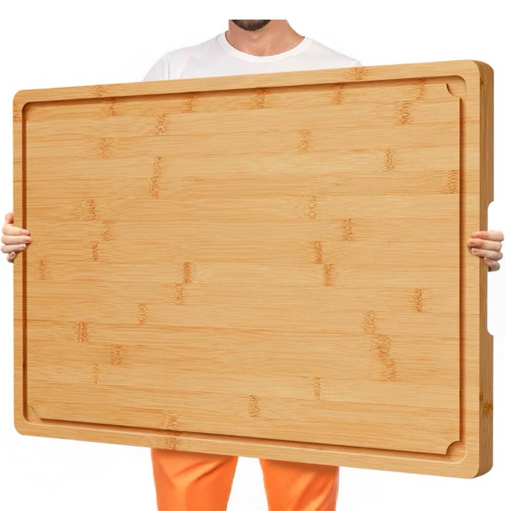 Condition photo showing Good Condition for empune 36 x 24 extra large bamboo cutting board, wooden chopping board for kitchen, stove top cover large charcuterie board, over the sink cutting board, 5xl