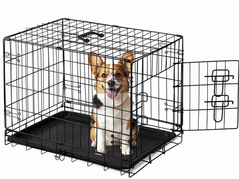 edx medium dog crate, 30" single door folding metal wire dog cage with plastic leak-proof pan tray