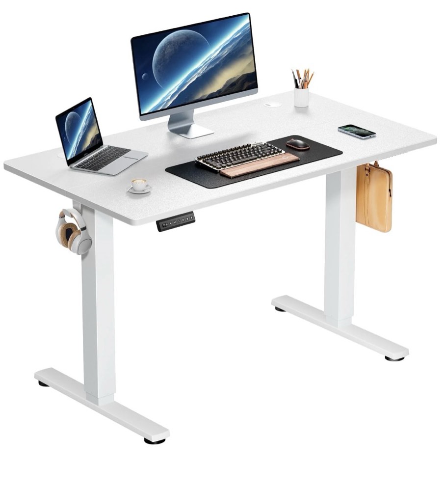 edx electric adjustable height sit standing desk, 40 x 24 inch splice board for home office, white 40 x 24in