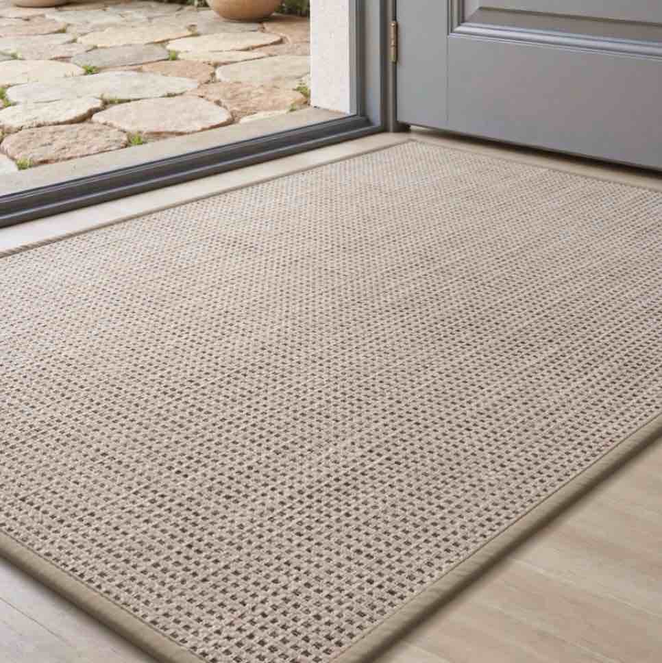 frabe ultra thin indoor door mat non slip  low profile entryway mat  pet friendly doormat with herringbone design for inside  patio  porch  beige  32x48