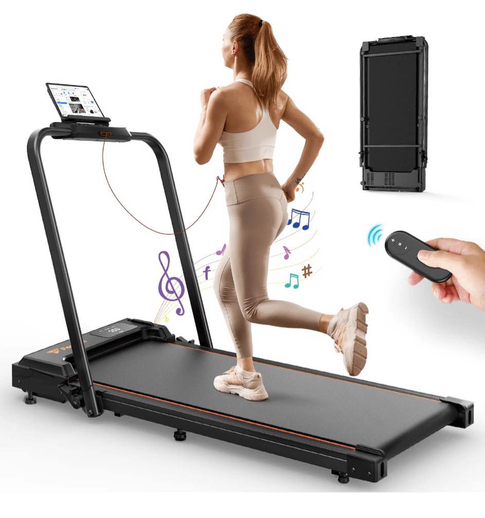 treadmill 2 in 1 for home/office,patbrela 300 lbs walking pad treadmill with handlebar,under desk treadmill with mat, touch control,led display & remote control