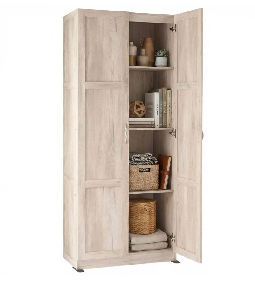 Condition photo showing Good Condition for concetta 71 inch wooden storage cabinet, freestanding cupboard, 4-tier home organizer for kitchen, living room, bedroom, pantry, beige