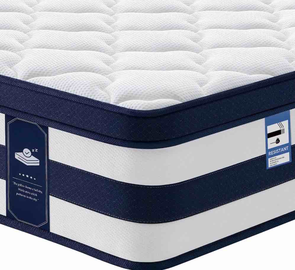 Condition photo showing New/Like New for finslp full size mattress 14 inch, gel memory foam sprung hybrid mattress, cooling and pressure relief for breathable sleep, medium plush feel, 120-night home trial, apex collection