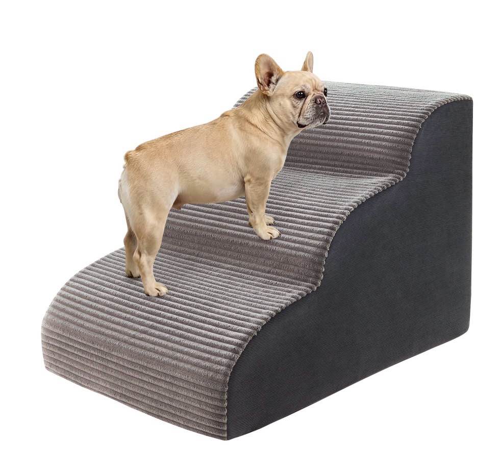 dog stairs & ramp for beds and couches, dog stairs for small dogs with removable washable cover, 3-step anti-slip pet stairs, gray