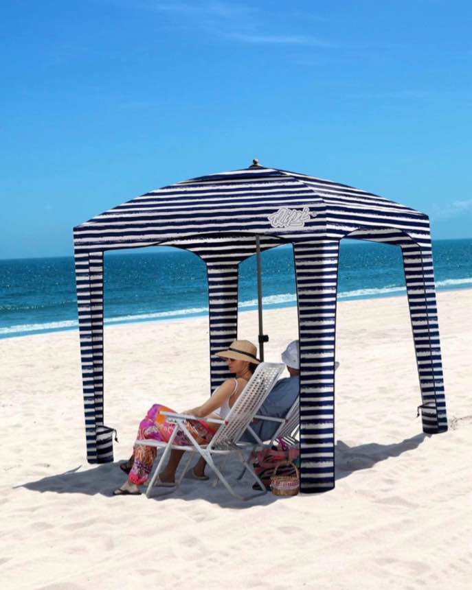 qipi beach cabana - easy to set up canopy  waterproof  portable 6  x 6  beach shelter  included side wall  shade with upf 50+ uv protection  ultimate sun umbrella - for kids  family - sailor stripes