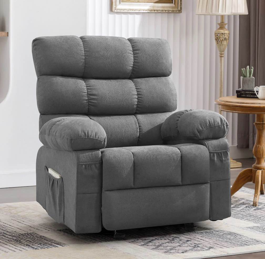 jonpony rocker recliner chair, ergonomic lounge chair for living room,small spaces with rocking function,side pocket,gray