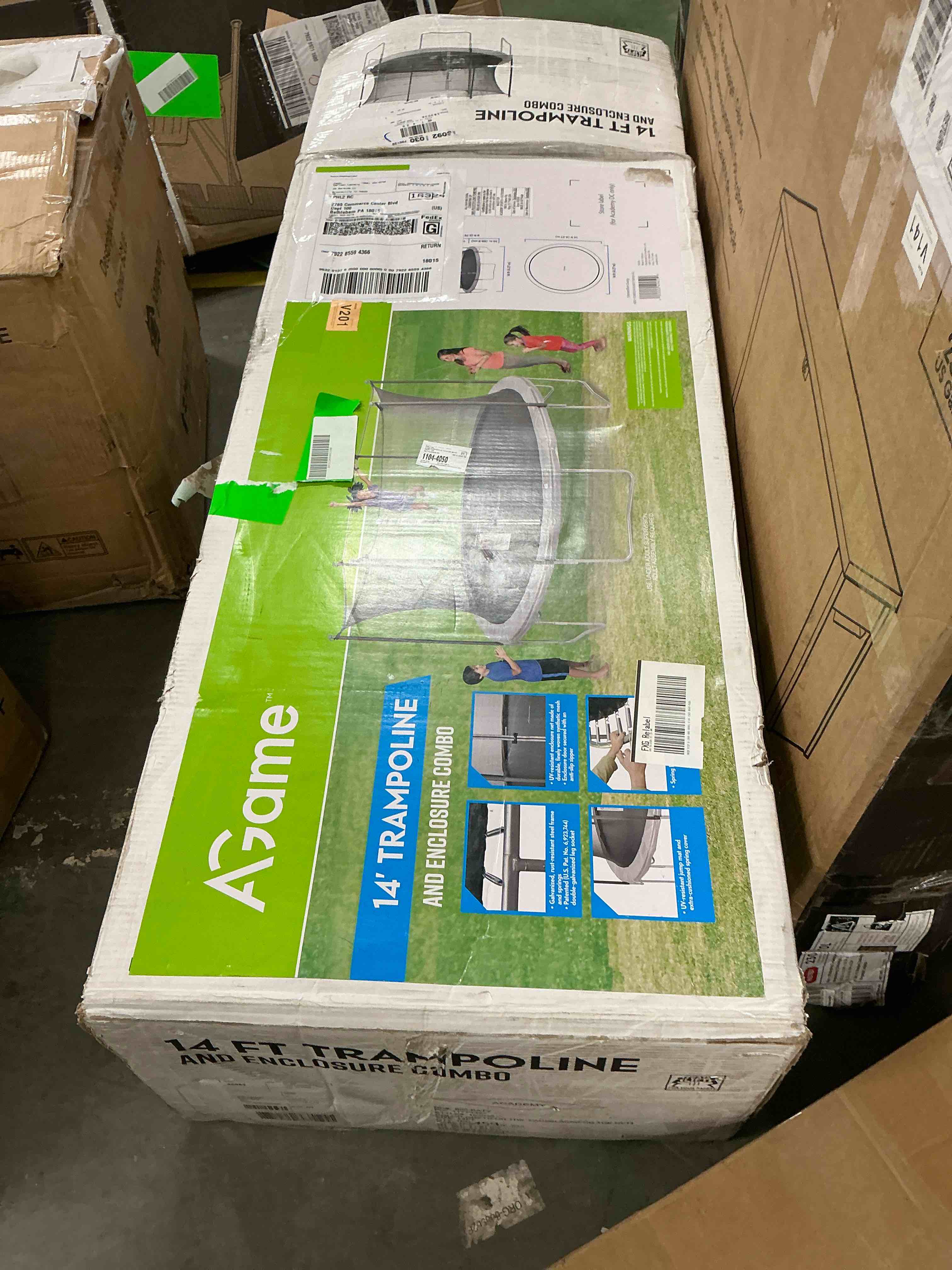Condition photo showing New/Like New for yorin trampoline, 14ft trampoline with enclosure net, 1000lbs trampoline for 3-4 kids adults, outdoor trampoline with ladder, anti-rust backyard heavy duty round trampoline