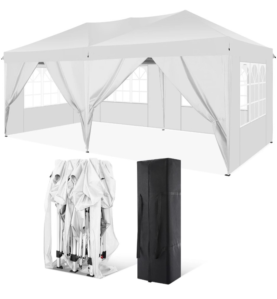 cobizi 10x20 pop up canopy party tent outdoor event protable instant shelter canopy gazebo with 6 removable sidewalls and carry bag,white