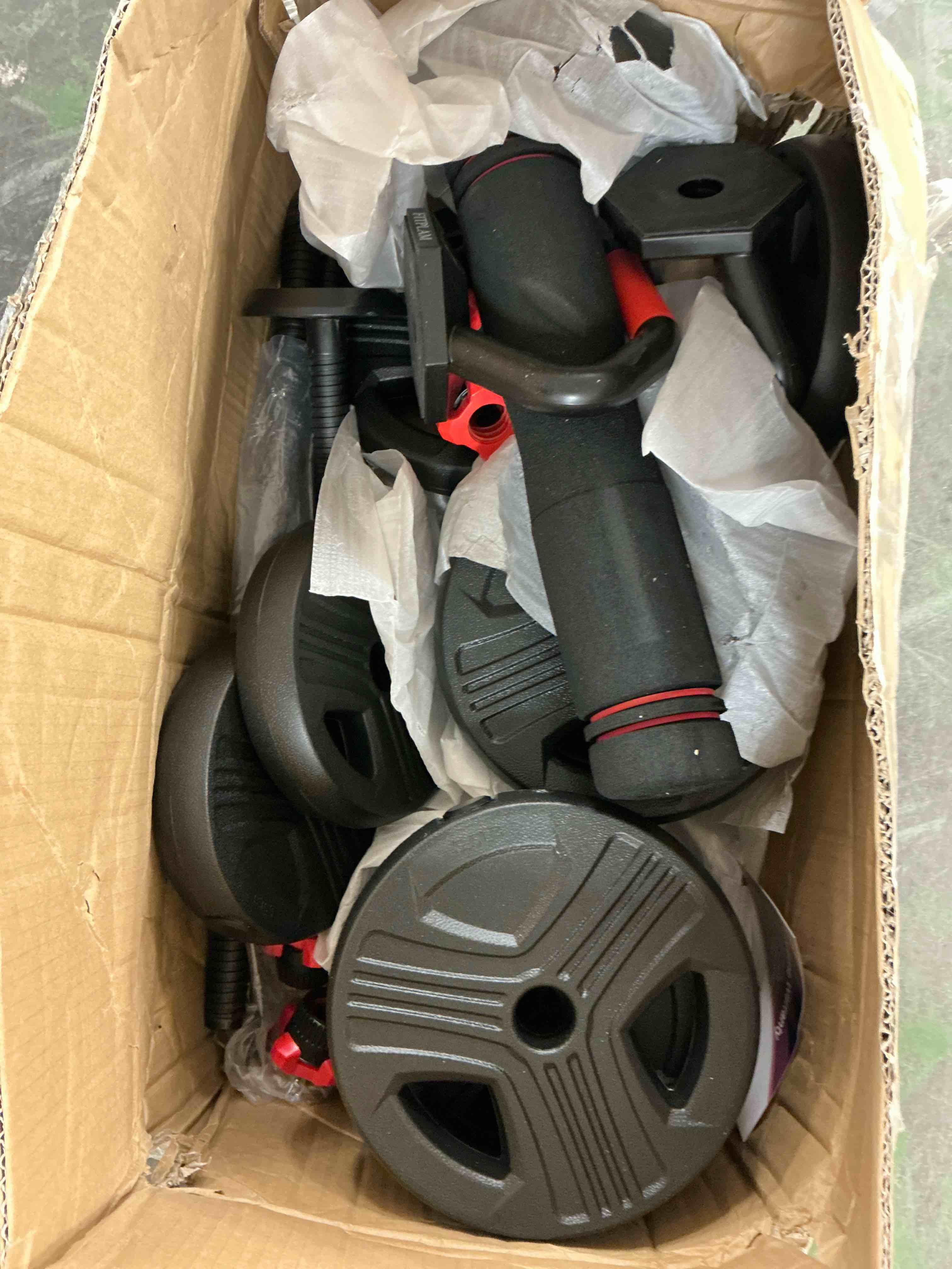 Condition photo showing Good Condition for upgo adjustable dumbbells, 55lbs free weight set with connector, 5 in1 dumbbells set as barbell, kettlebells, push up stand, fitness exercises for home gym suitable men/wome