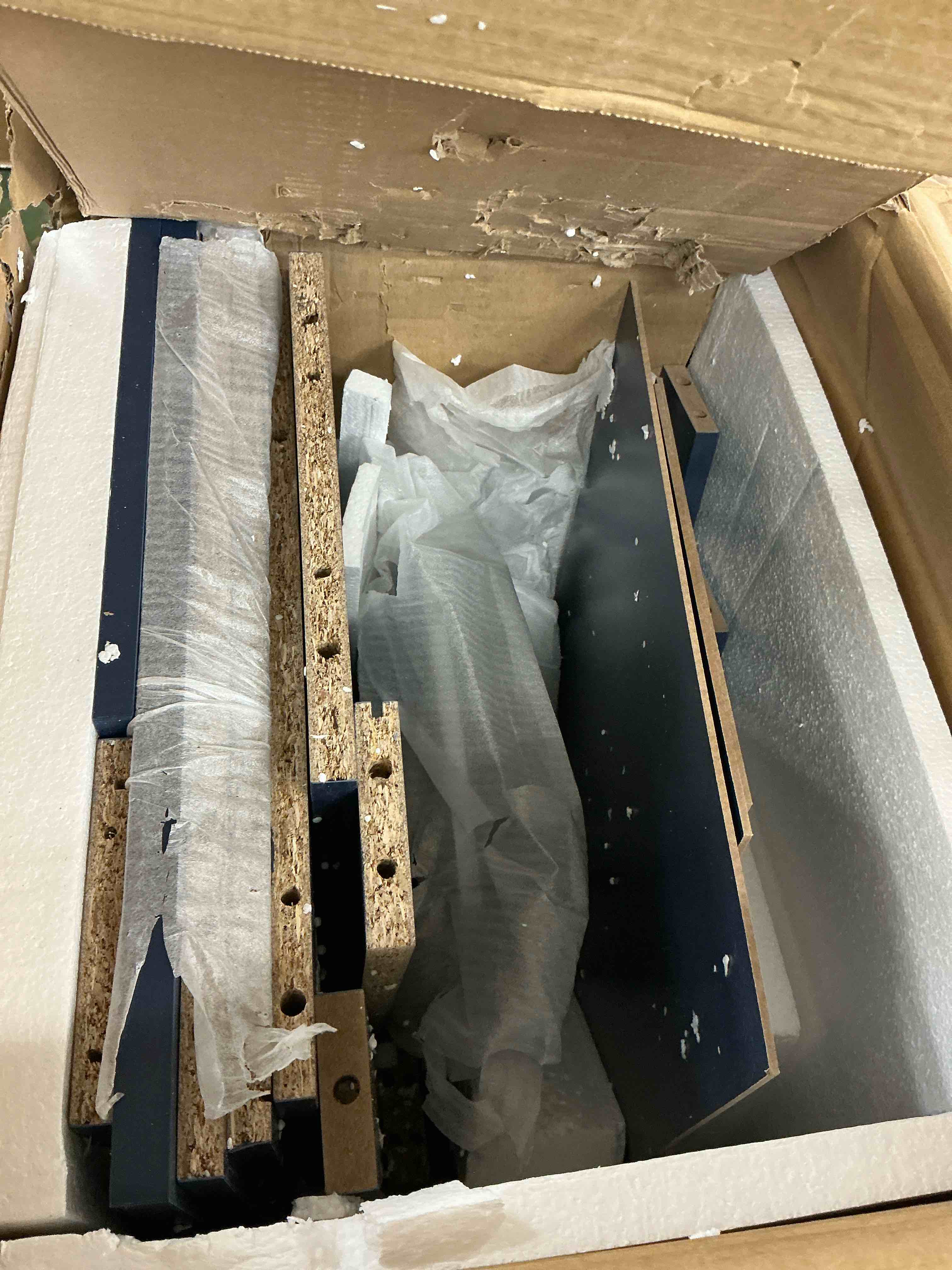 Condition photo showing Good Condition for homfa 70.9'' tall kitchen pantry cabinet with charge station & led light, 3 drawer storage cabinet with adjustable shelves, blue