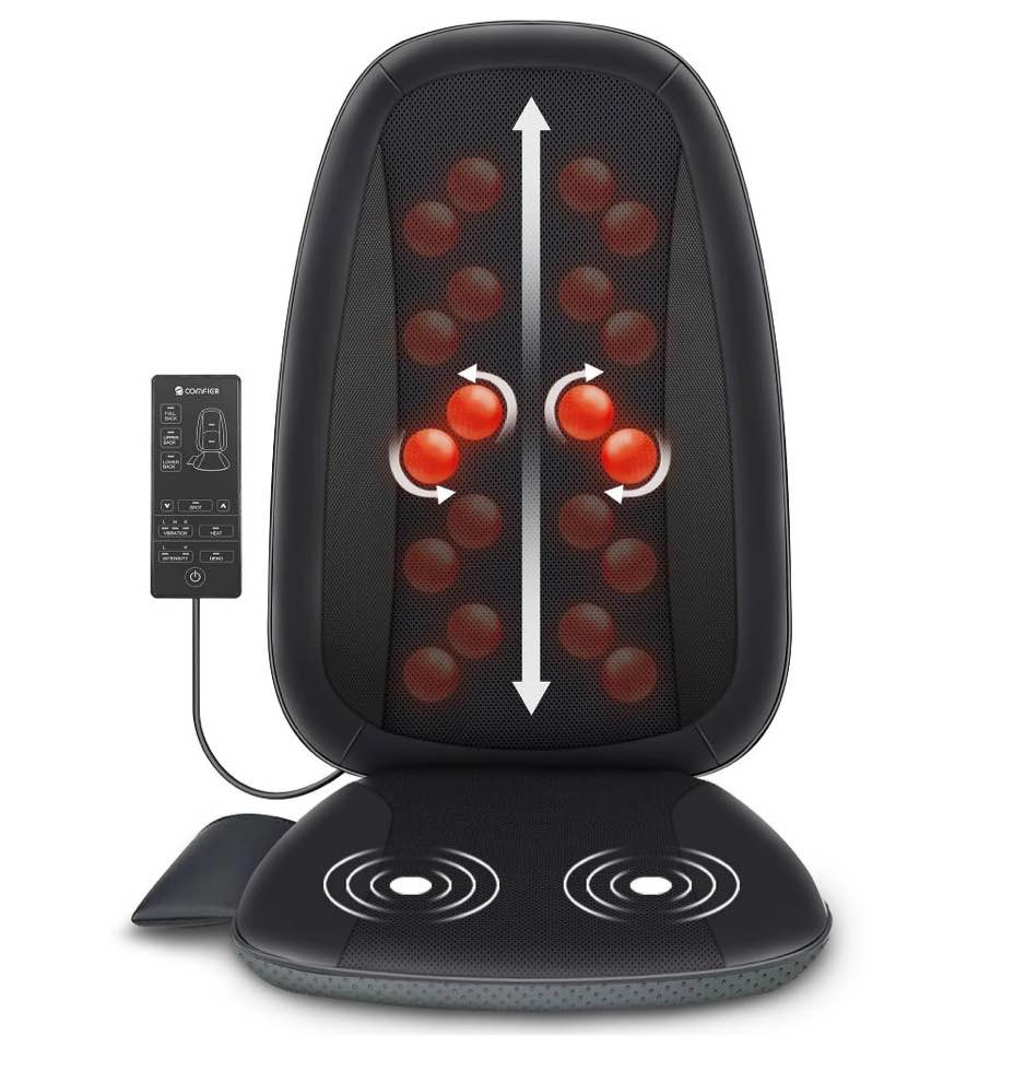 comfier shiatsu back massager with heat deep tissue kneading massage seat cushion electric chair pad black