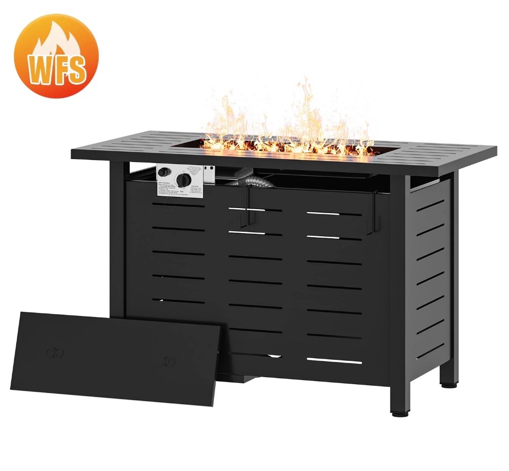 sunmthink 40  propane fire pit table  50 000 btu auto ignition steel gas fire pit with removable lid & waterproof cover for patio  backyard  black