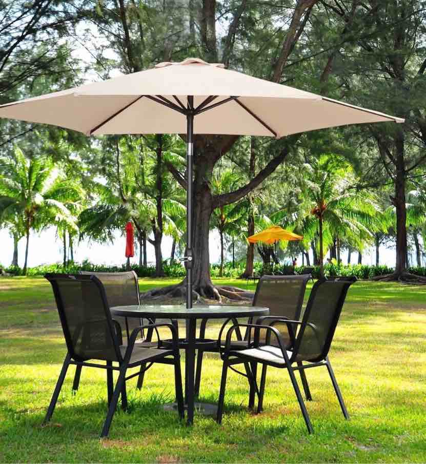 Ainfox 9ft Khaki Patio Umbrella with Push Button Tilt and Crank  Waterproof UV Sunshade Canopy