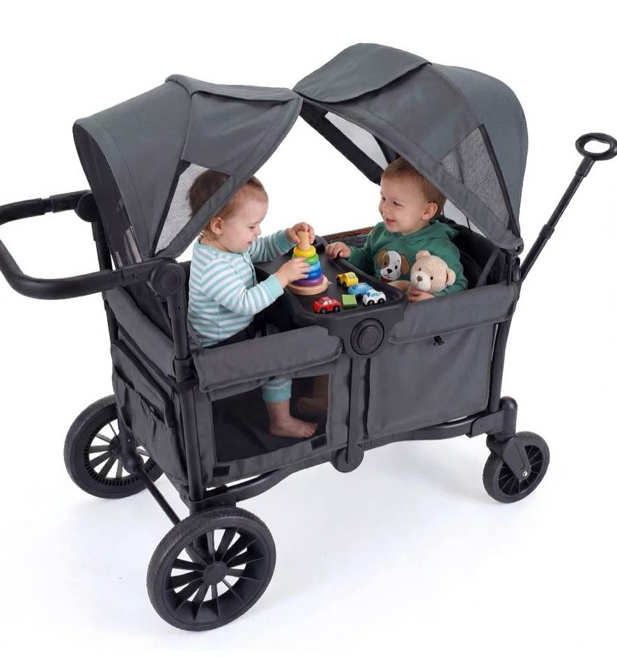 sacvon baby stroller wagon for 2 kids with breathable canopy,parent organizer,removable seat,2 cup holders,gray