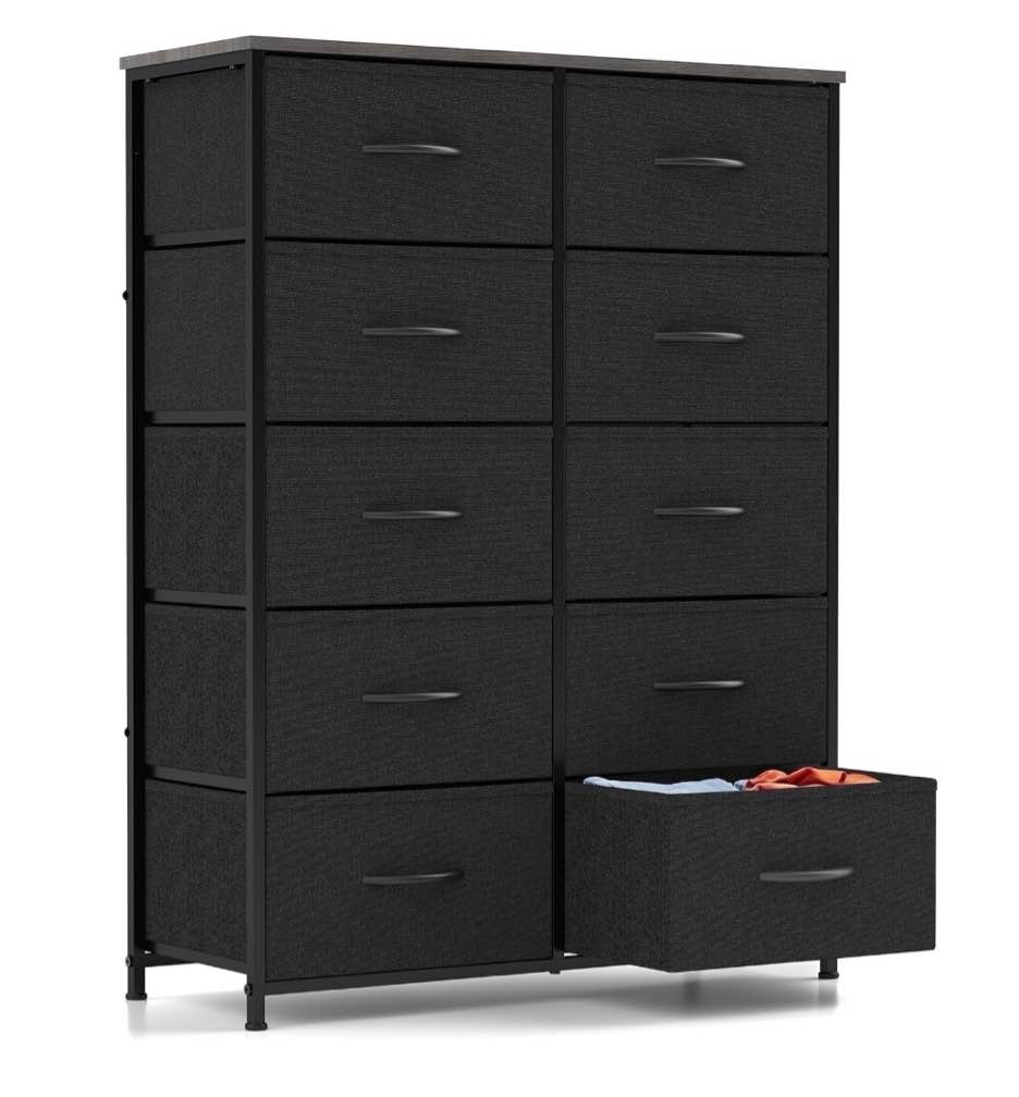 CONCETTA 10-Drawer Fabric Dresser Storage Chest for Bedroom, Closet, Entryway, Storage Furniture for Adults, Black