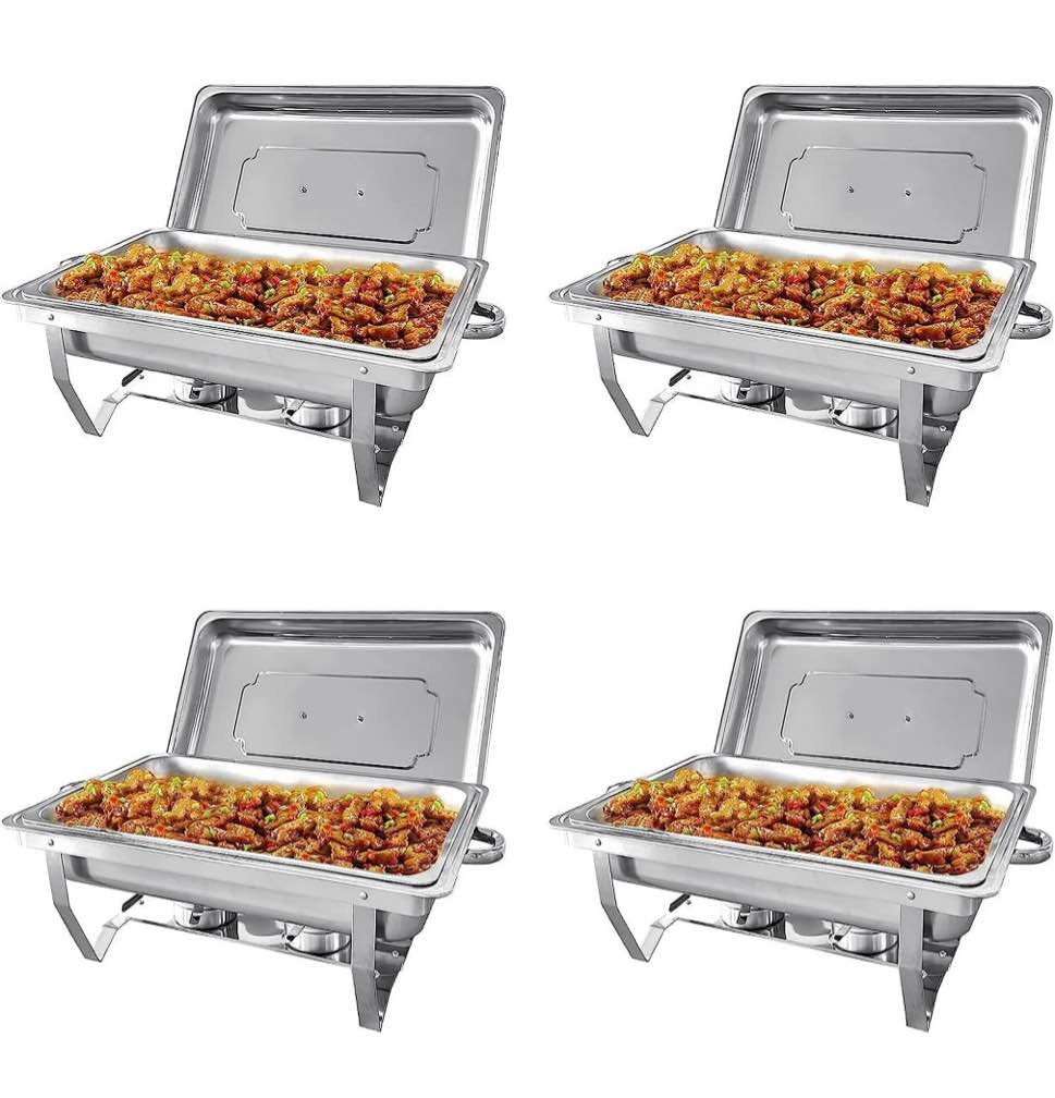 jacgood chafing dish buffet set 4 pack 8qt full pan stainless steel food warmer chafer complete set with water pan chafing fuel holder for home party buffets wedding banquet catering events