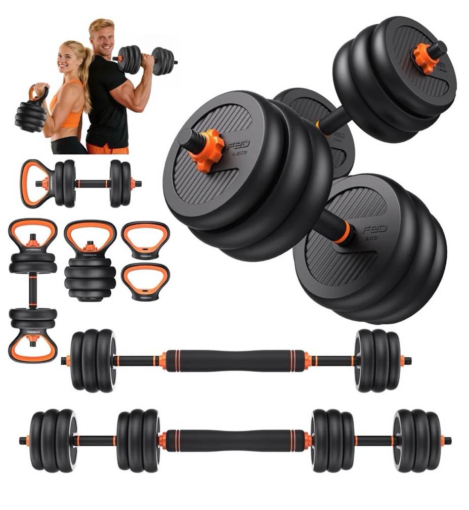 upgo adjustable dumbbell set 50lb free weight set with connector bar 5 in 1 workout gear with dumbbell kettlebell barbell push up handle weight plate for home gym fitness exercise
